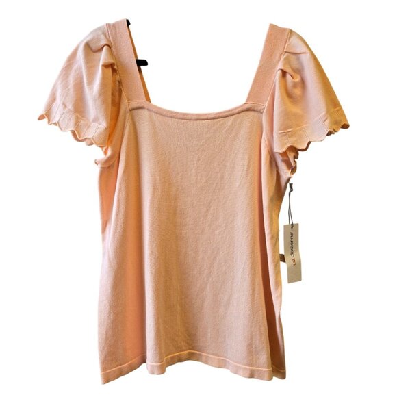 NWT Liz Claiborne Womens Pale Peach Puff Sleeve Knit Top L Soft Girl Office - Picture 1 of 8